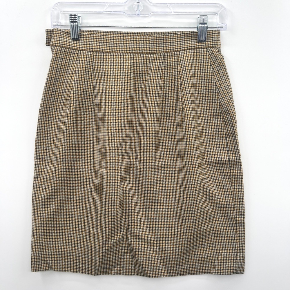 Vintage Ann Taylor Wool Houndstooth Pencil Skirt Women 6 Brown Academic Preppy